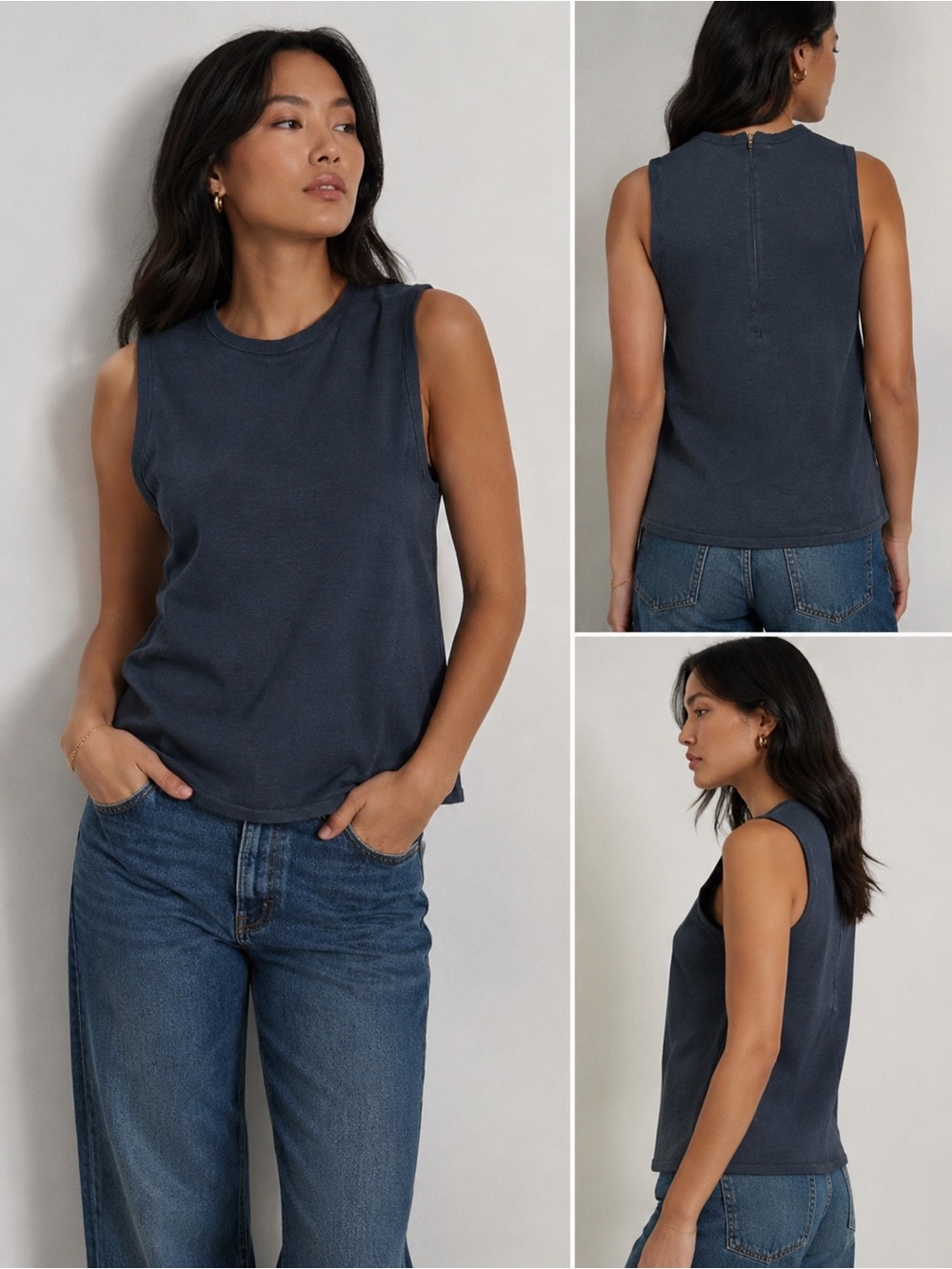 Max Mara Mainline Silk Stretch Knit Sleeveless Tank Top Shell Zip Back S